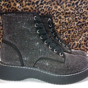 Madden NYC black sparkle Combat boots